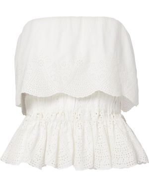 Posse Beryl Broderie Anglaise Peplum Cotton Top - White
