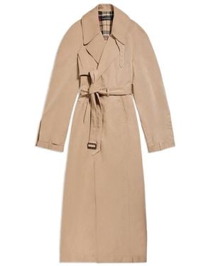 Balenciaga Patterned Chequered Oversized Trench Coat - Natural