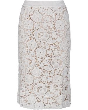 P.A.R.O.S.H. Floral Embroidered Midi Skirt - White