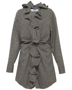 MSGM Abito Ruffle Detailed Mini Dress - Gray