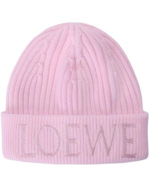 Loewe Logo Embroidered Ribbed-Knit Beanie - Pink