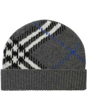 Burberry Checked Ribbed-Knit Beanie - Black
