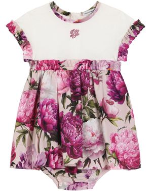 Dolce & Gabbana Peony-Print Mix Material Dress - Purple