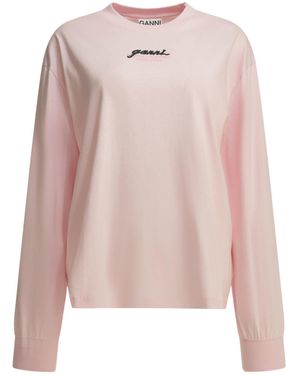 Ganni Future Graphic Long Sleeve T-Shirt - Pink