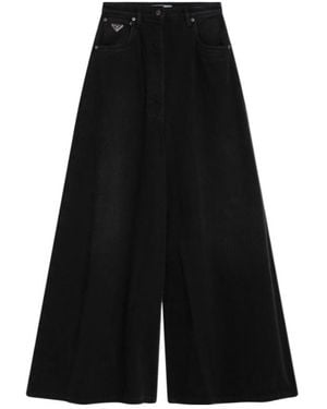 Prada Logo Patch Wide-Leg Jeans - Black
