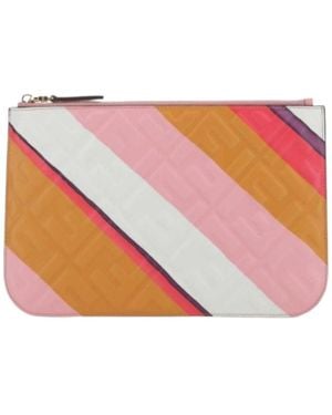 Fendi Ff Logo Embossed Striped Zipped Wallet - Pink