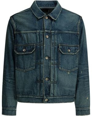 Sacai Checked-Lining Denim Jacket - Green