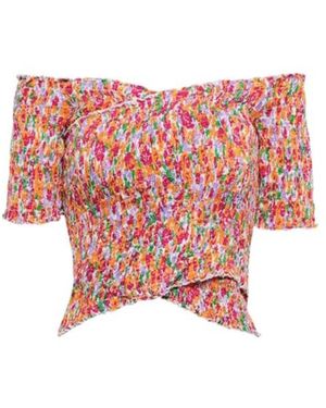 Poupette Floral Off-Shoulder Crop Top - Red