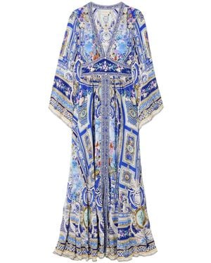 CAMILLA Shirred Printed Silk-Chiffon Maxi Dress - Blue