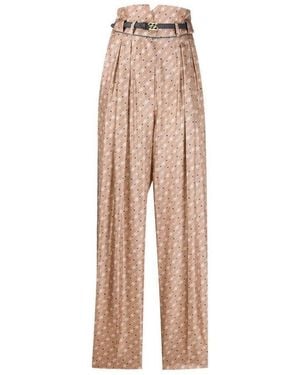 Fendi High-Waisted Karligraphy Motif Printed Trousers - Natural