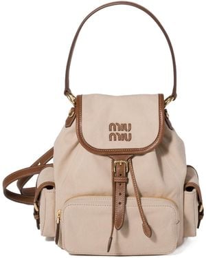 Miu Miu Canvas And Leather Backpack - Natural