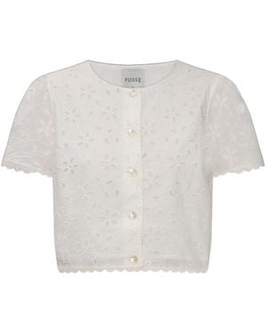 Posse Salma Broderie Cropped Top - White