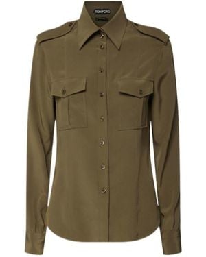 Tom Ford Silk Crepe De Chine Military Shirt - Green