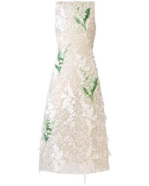 Leo C Beaded Floral-Appliqué Lace Dress - White