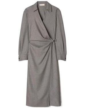 Tory Burch Wool Wrap Dress - Gray