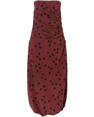 Proenza Schouler Nayara Strapless Pleated Polka Dot Dress - Red