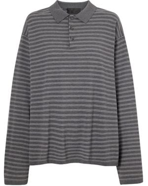 Nili Lotan Striped Long Sleeve Polo Shirt - Gray