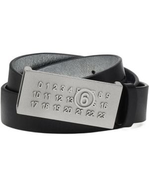 MM6 by Maison Margiela Numeric Buckle Leather Belt - Grey