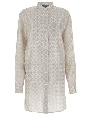 Prada Printed Silk Shirt Dress - White