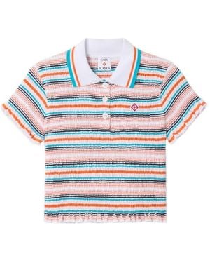 CASABLANCA Shirred Stripe Polo Top - Blue