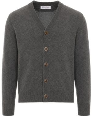 Brunello Cucinelli Buttoned V-Neck Cardigan - Grey