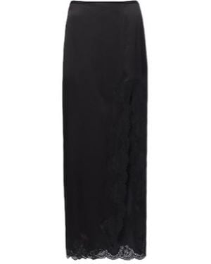 Valentino Lace-Trimmed Silk Crêpe Satin Maxi Skirt - Black