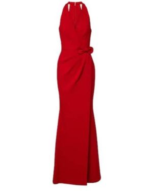 Elie Saab Bow-Detail Halterneck Silk-Blend Cady Gown - Red