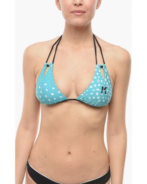 KARL LAGERFELD Logo-Print Bikini Top - Blue