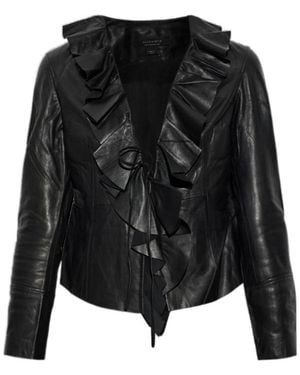 AllSaints Luana Ruffled Leather Top - Black