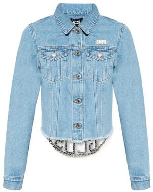 Gcds Logo-Plaque Cropped Denim Jacket - Blue