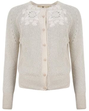 Ermanno Scervino Openwork Embroidered Cashmere Knit Cardigan - White