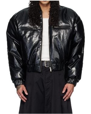 Lu'u Dan Long-Sleeved Faux Leather Bomber Jacket - Black