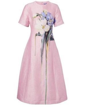 Leo Caroline Floral Linen-Blend Midi Dress - Pink