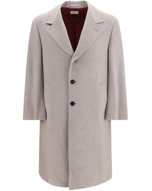 Brunello Cucinelli Single-Breasted Fleece Wool Coat - Gray
