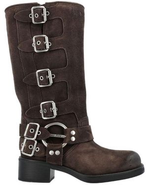 Miu Miu Biker Buckle Boots - Brown