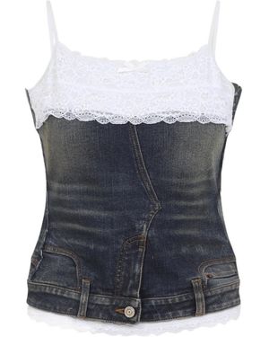 Balenciaga Lace Detailed Denim Top - Blue