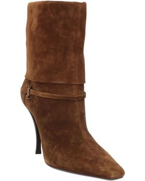 Saint Laurent Slender Heel Pointed Toe Ankle Boots - Brown