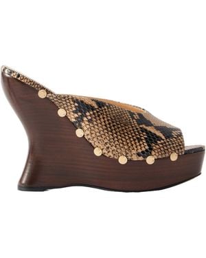 Magda Butrym Studded Snake-Effect Leather Wedge Mules - Brown