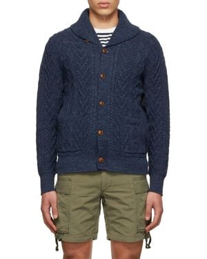 RRL Front Button Cardigan - Blue