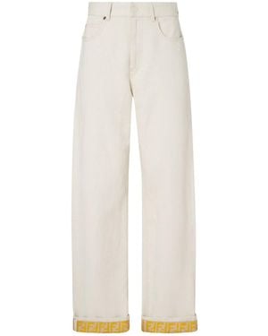 Fendi Logo Detailed Straight-Leg Jeans - White
