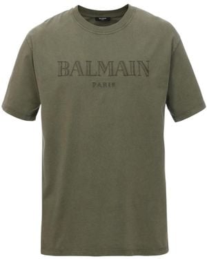 Balmain Retro Embroidered T-Shirt - Green