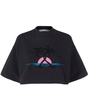 Palm Angels Logo-Print Cropped T-Shirt - Blue