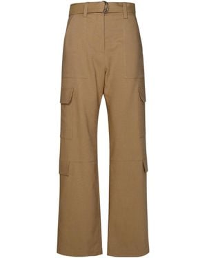 MSGM Belted High-Waist Palazzo Cargo Trousers - Natural