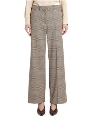 Marella Canapa Checked Wide-Leg Pants - Gray