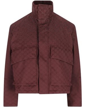 Gucci Embellished Gg Monogrammed Padded Jacket - Purple