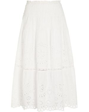 LoveShackFancy Embroidered Midi Skirt - White