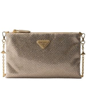 Prada Mini Crystal-Studded Bag With Shoulder Strap - Gray