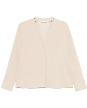 Vince Faux Leather-Trim Dolman-Sleeved Blouse - Natural