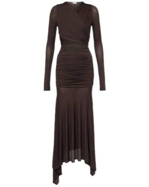 The Attico Sheer Embroidered Tulle Midi Dress - Brown