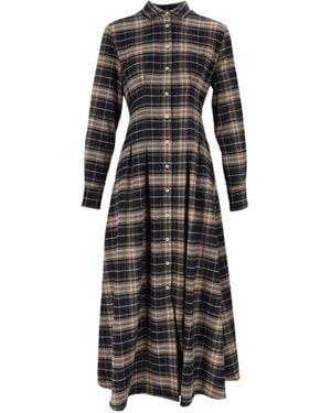 MC2 Saint Barth Long-Sleeved Checked Shirt Dress - Black